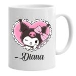 Cana personalizata, Alba, Kuromi, 350 ml, CDUV045