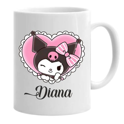 Cana personalizata, Alba, Kuromi, 350 ml, CDUV045