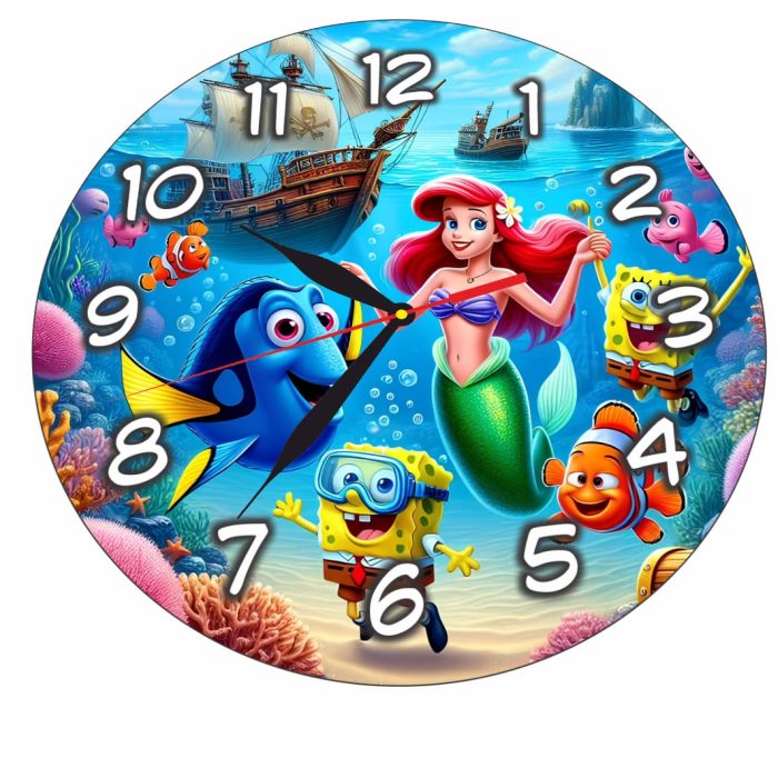 Ceas Disney SpongeBob, Mica Sirena, Nemo, Lemn, 40 cm, CSDUV126 - imagine 5