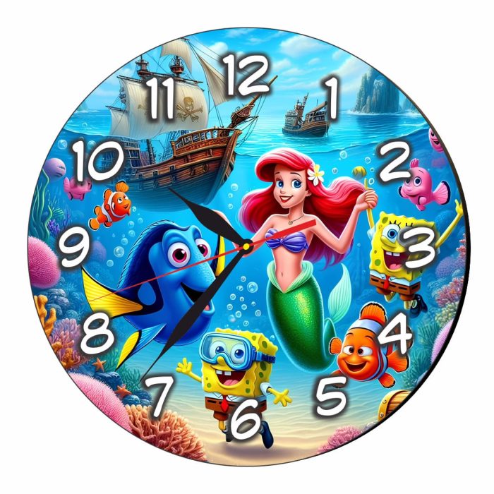 Ceas Disney SpongeBob, Mica Sirena, Nemo, Lemn, 40 cm, CSDUV126 - imagine 4