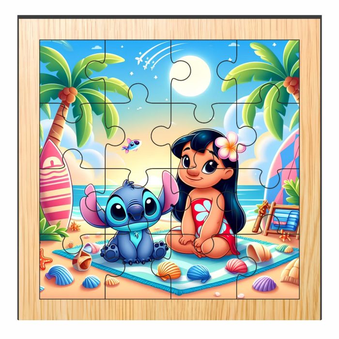 Puzzle din lemn, Stitch, 16 piese, Multicolor, 17x17 cm, PDUV001 - imagine 1