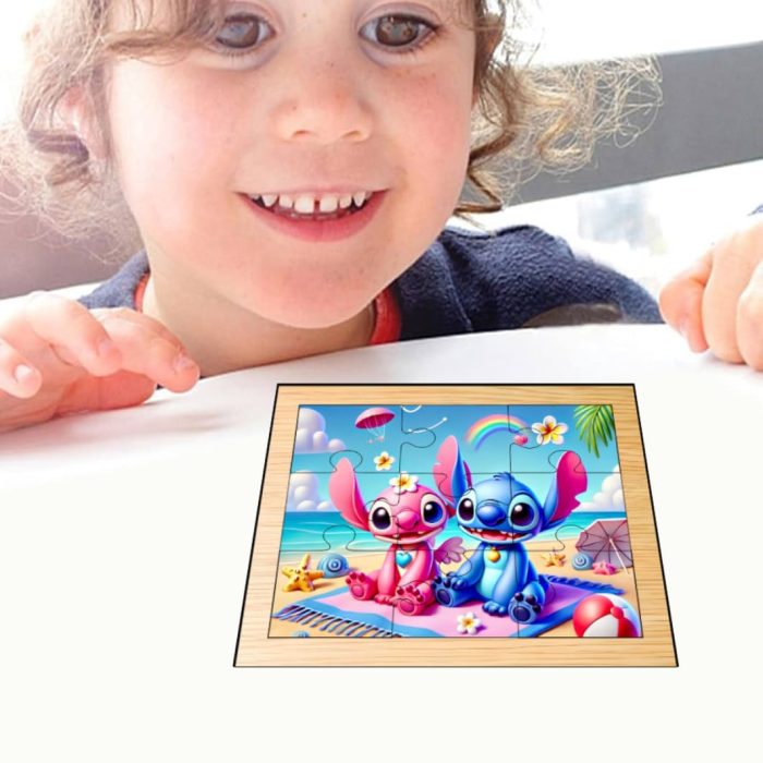 Puzzle din lemn, Stitch, 9 piese, Multicolor, 15x12 cm, PDUV003 - imagine 4