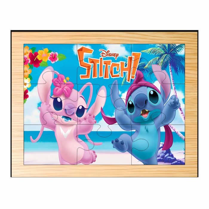 Puzzle din lemn, Stitch, 9 piese, Multicolor, 15x12 cm, PDUV005 - imagine 1