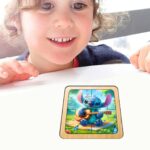 Puzzle din lemn, Stitch, 4 piese, Multicolor, 10x10 cm, PDUV006 - imagine 4