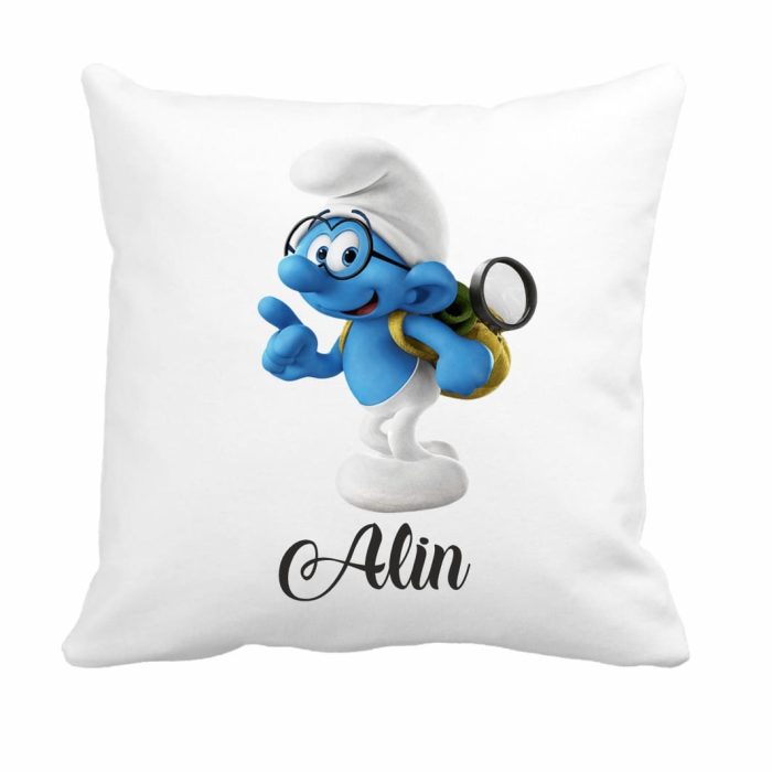 Perna personalizata cu nume, Gradinita, Strumf, 40x40 cm, PGR055 - imagine 1