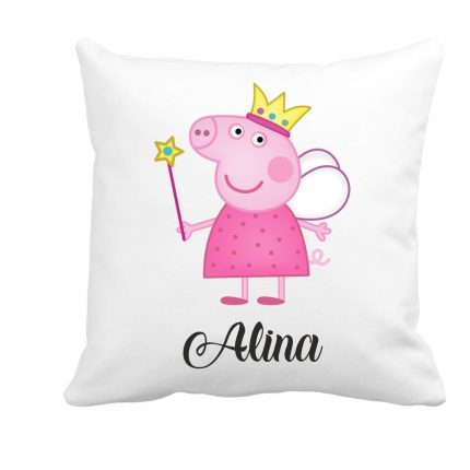 Perna personalizata cu nume, Gradinita, Peppa Pig, 40x40 cm, PGR056