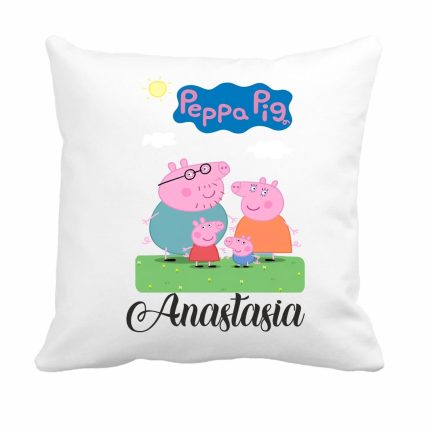 Perna personalizata cu nume, Gradinita, Peppa Pig, 40x40 cm, PGR064