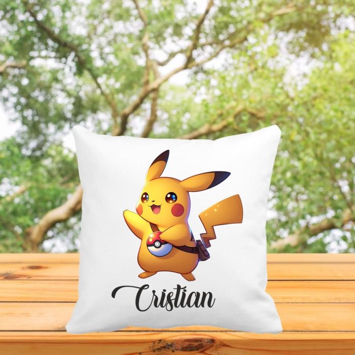 Perna personalizata cu nume, Gradinita, Pikachu, Pokemon, 40x40 cm, PGR073 - imagine 3