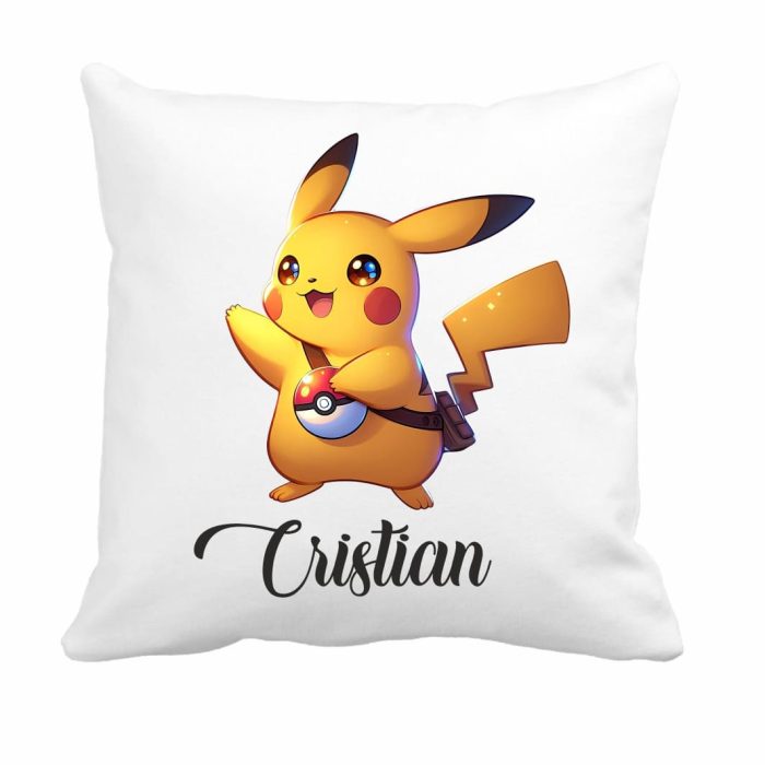Perna personalizata cu nume, Gradinita, Pikachu, Pokemon, 40x40 cm, PGR073 - imagine 1
