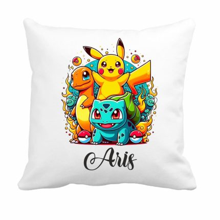 Perna personalizata cu nume, Gradinita, Pikachu, Pokemon, 40x40 cm, PGR074