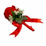 Cocarde Nunta, Model Papion Floral, Trandafir, Argintiu-Rosu, CFL001 - imagine 3