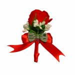 Cocarde Nunta, Model Papion Floral, Trandafir, Argintiu-Rosu, CFL001 - imagine 2