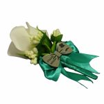 Cocarde Nunta, Model Papion Floral, Trandafir, Argintiu-Verde, CFL004 - imagine 3