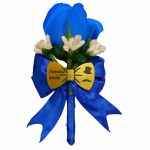 Cocarde Nunta, Model Papion Floral, Trandafir, Auriu-Albastru, CFL019 - imagine 10