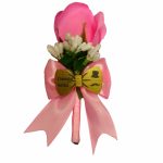 Cocarde Nunta, Model Papion Floral, Trandafir, Auriu-Roz Pudra, CFL029 - imagine 2