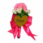 Cocarde Nunta, Model Inima Floral, Trandafir, Auriu-Roz Fucsia, CFL022 - imagine 11
