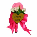 Cocarde Nunta, Model Inima Floral, Trandafir, Auriu-Roz Fucsia, CFL022 - imagine 7