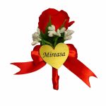 Cocarde Nunta, Model Inima Floral, Trandafir, Auriu-Rosu, CFL027 - imagine 2