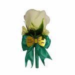 Cocarde Nunta, Model Papion Floral, Trandafir, Auriu-Verde, CFL030