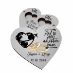 Cutie de verighete cu magnet, Personalizata, Inima, Alb, Lemn, CTV053