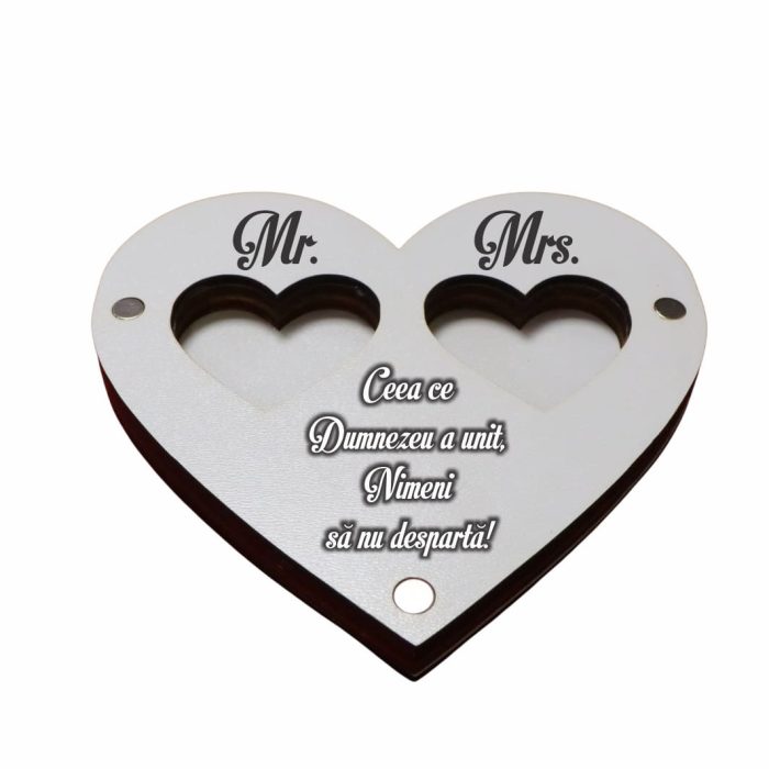Cutie de verighete cu magnet, Personalizata, Inima, Alb, Lemn, CTV053 - imagine 3