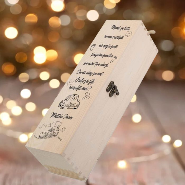 Cutie de vin, Cerere Nasi Botez, Personalizata, 35x10 cm, CTVN013 - imagine 5