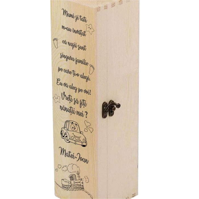 Cutie de vin, Cerere Nasi Botez, Personalizata, 35x10 cm, CTVN013 - imagine 4