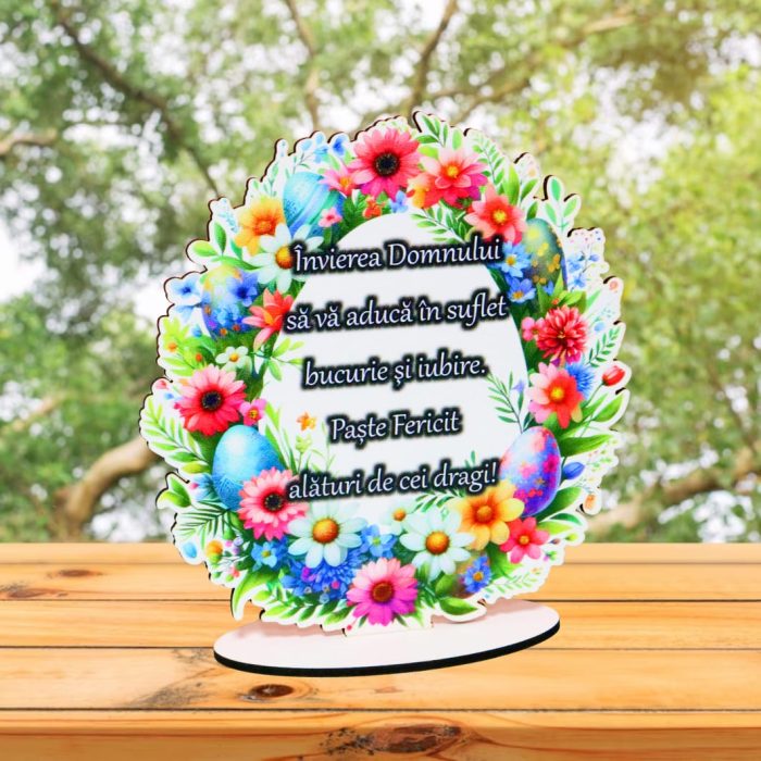 Decoratiune cadou, Paste, Lemn, Multicolor, 15×14 cm, DCPUV009 - imagine 3
