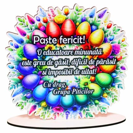 Decoratiune cadou, Personalizata, Educatoare, Paste, Lemn, 15×15 cm, DCPUV010
