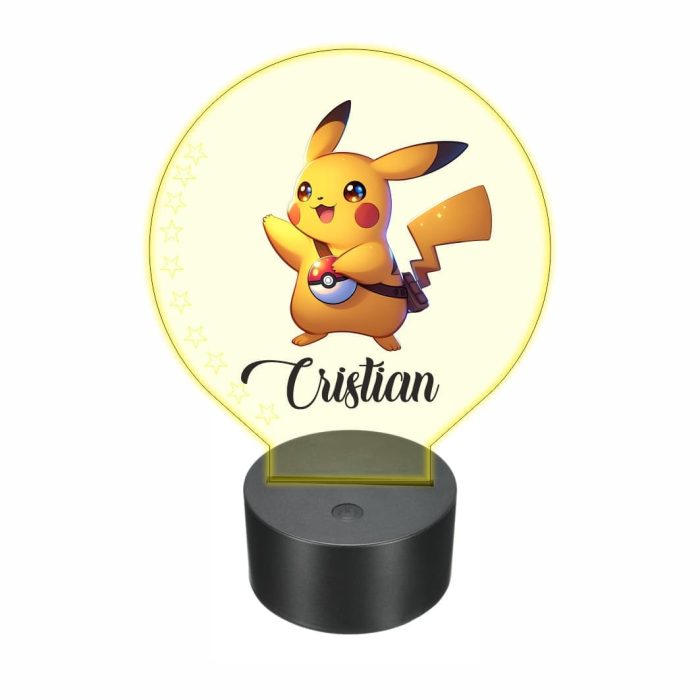 Lampa 3D personalizata, model Pikachu, Pokemon, multicolor, 22x18 cm, LDUV038 - imagine 5