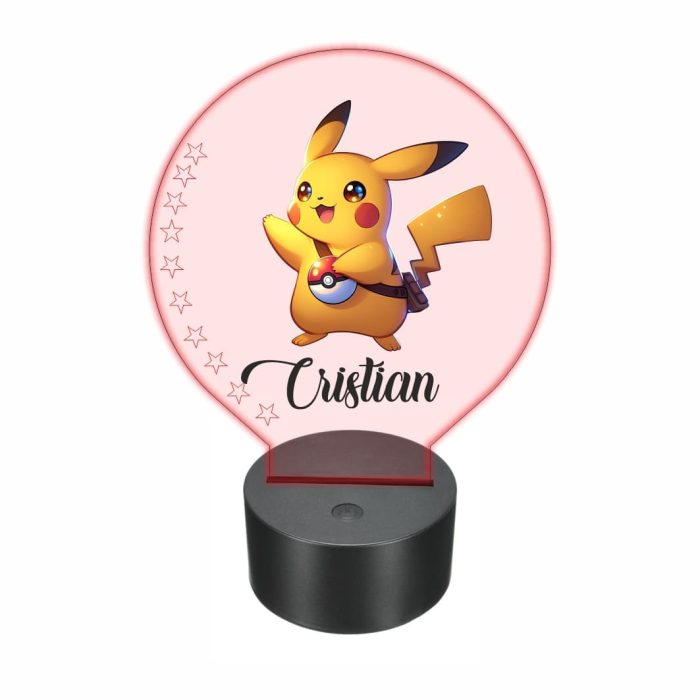 Lampa 3D personalizata, model Pikachu, Pokemon, multicolor, 22x18 cm, LDUV038 - imagine 1