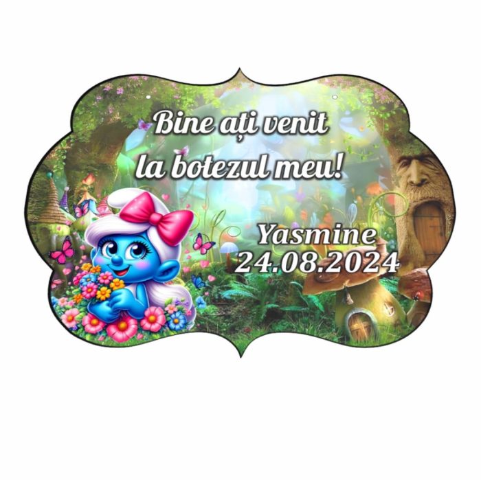 Pancarta Bine Ati Venit, Personalizata, Botez, Strumfita, 40x31cm, PBBUV009 - imagine 3