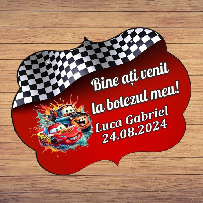 Pancarta Bine Ati Venit, Personalizata, Botez, Cars, Rosu, 40x31cm, PBBUV012 - imagine 4