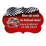 Pancarta Bine Ati Venit, Personalizata, Botez, Cars, Rosu, 40x31cm, PBBUV012 - imagine 3