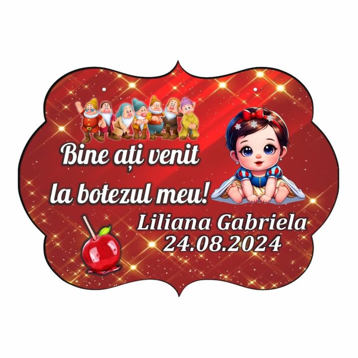 Pancarta Bine Ati Venit, Personalizata, Botez, Alba ca Zapada, 40x31cm, PBBUV013 - imagine 1