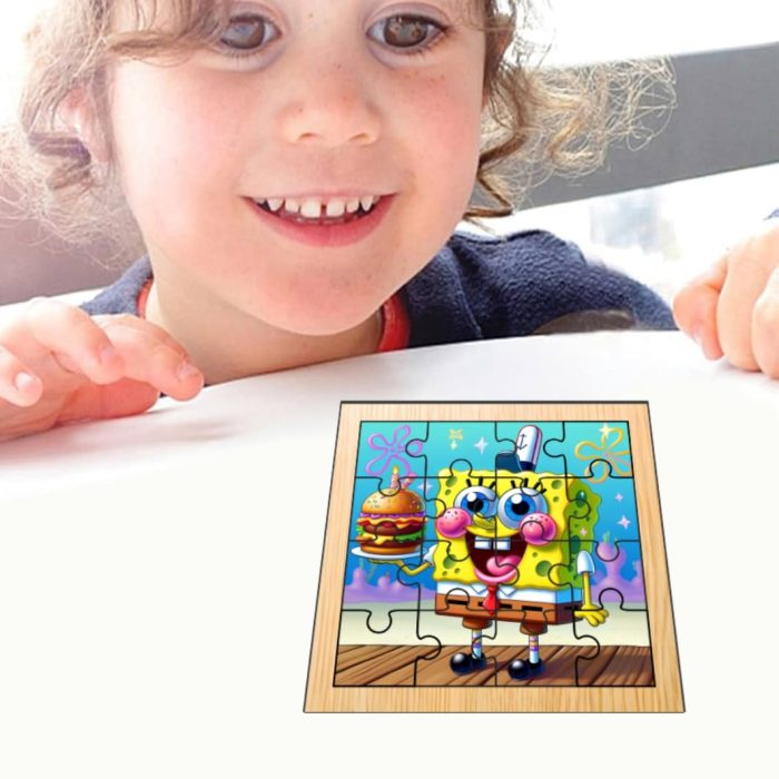 Puzzle din lemn, SpongeBob, 16 piese, Multicolor, 17x17 cm, PDUV018 - imagine 4