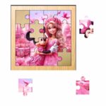 Puzzle din lemn, Minnie Mouse, Barbie, 16 piese, Multicolor, 17x17 cm, PDUV019 - imagine 2