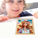 Puzzle din lemn, Barbie, 16 piese, Multicolor, 17x17 cm, PDUV020 - imagine 4