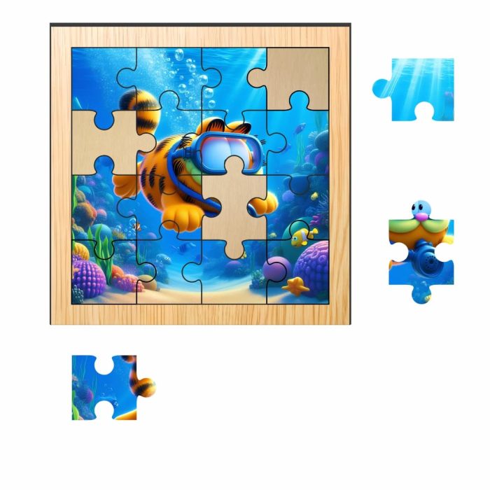 Puzzle din lemn, Garfield, 16 piese, Multicolor, 17x17 cm, PDUV021 - imagine 2