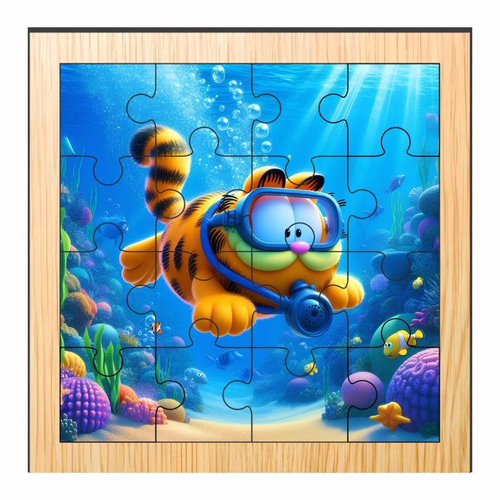 Puzzle din lemn, Garfield, 16 piese, Multicolor, 17x17 cm, PDUV021 - imagine 1