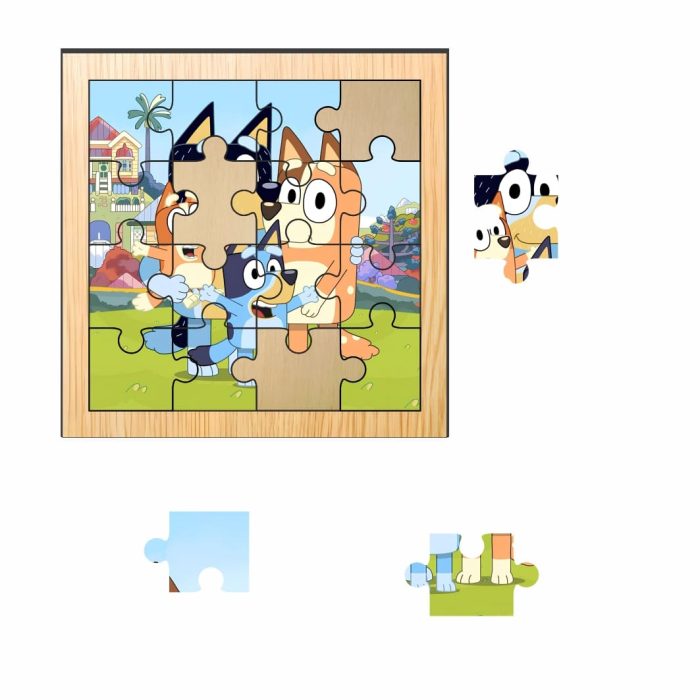 Puzzle din lemn, Bluey, 16 piese, Multicolor, 17x17 cm, PDUV024 - imagine 2