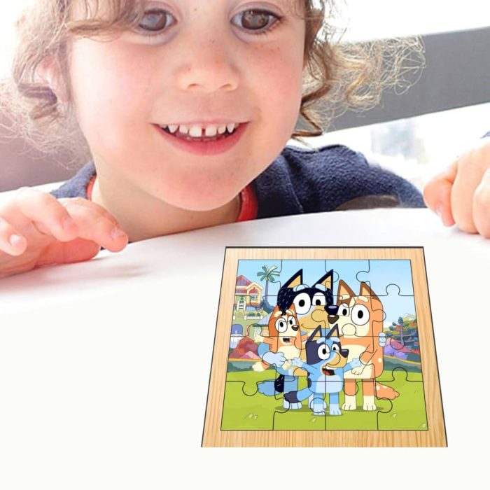 Puzzle din lemn, Bluey, 16 piese, Multicolor, 17x17 cm, PDUV024 - imagine 4