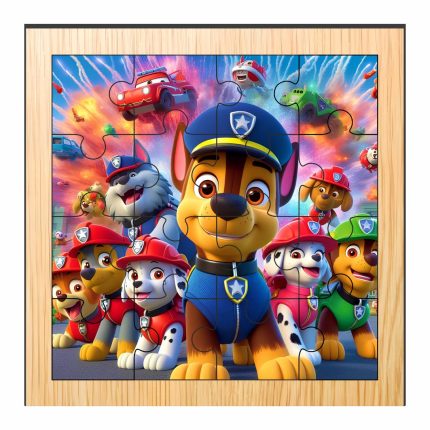 Puzzle din lemn, Patrula Catelusilor, 16 piese, Multicolor, 17x17 cm, PDUV025