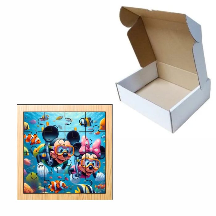 Puzzle din lemn, Minnie Mouse, Mickey Mouse, 16 piese, Multicolor, 17x17 cm, PDUV026 - imagine 3
