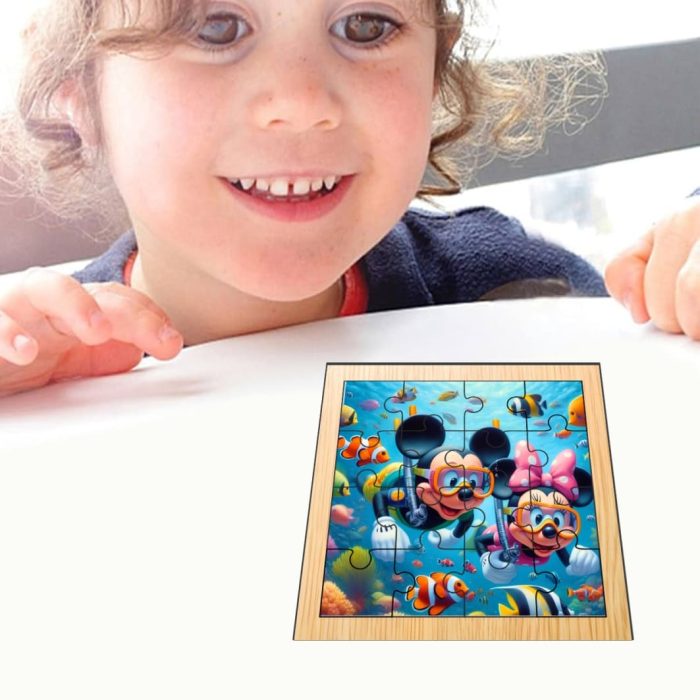 Puzzle din lemn, Minnie Mouse, Mickey Mouse, 16 piese, Multicolor, 17x17 cm, PDUV026 - imagine 4