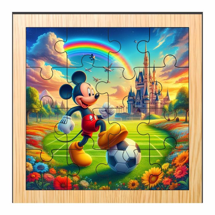 Puzzle din lemn, Mickey Mouse, 16 piese, Multicolor, 17x17 cm, PDUV028 - imagine 1