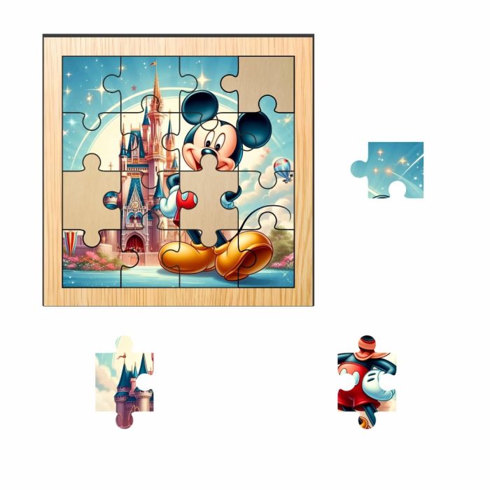 Puzzle din lemn, Mickey Mouse, 16 piese, Multicolor, 17x17 cm, PDUV030 - imagine 2