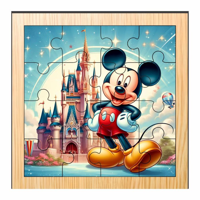 Puzzle din lemn, Mickey Mouse, 16 piese, Multicolor, 17x17 cm, PDUV030 - imagine 1