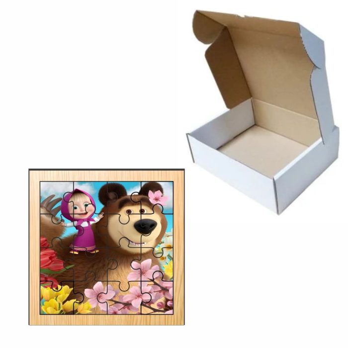 Puzzle din lemn, Masha si Ursul, 16 piese, Multicolor, 17x17 cm, PDUV033 - imagine 3