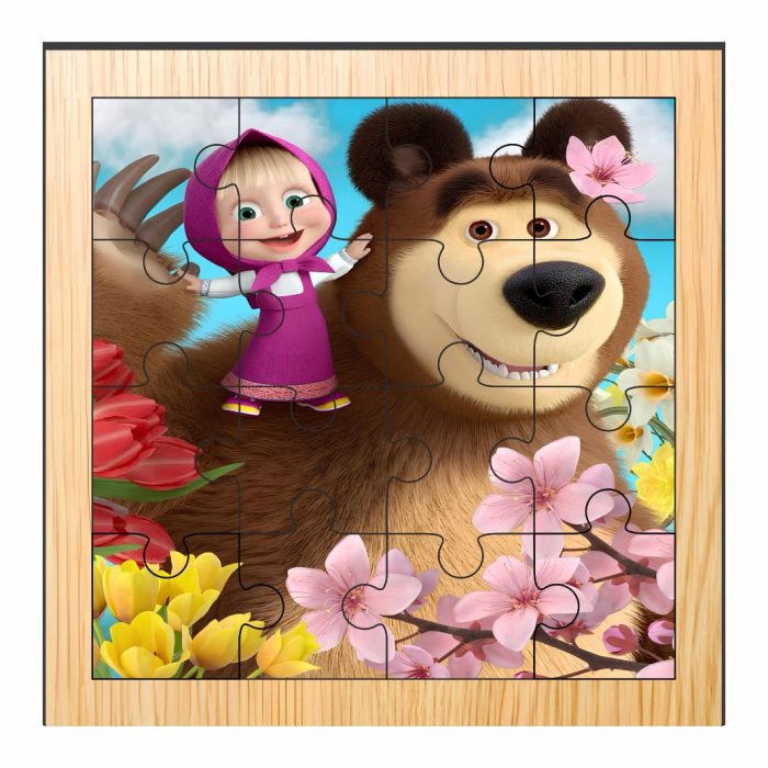 Puzzle din lemn, Masha si Ursul, 16 piese, Multicolor, 17x17 cm, PDUV033 - imagine 1